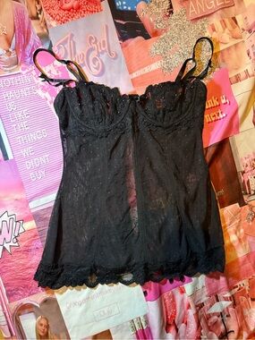 Y2k Rampage Black Lace Sheer Bustier Camisole